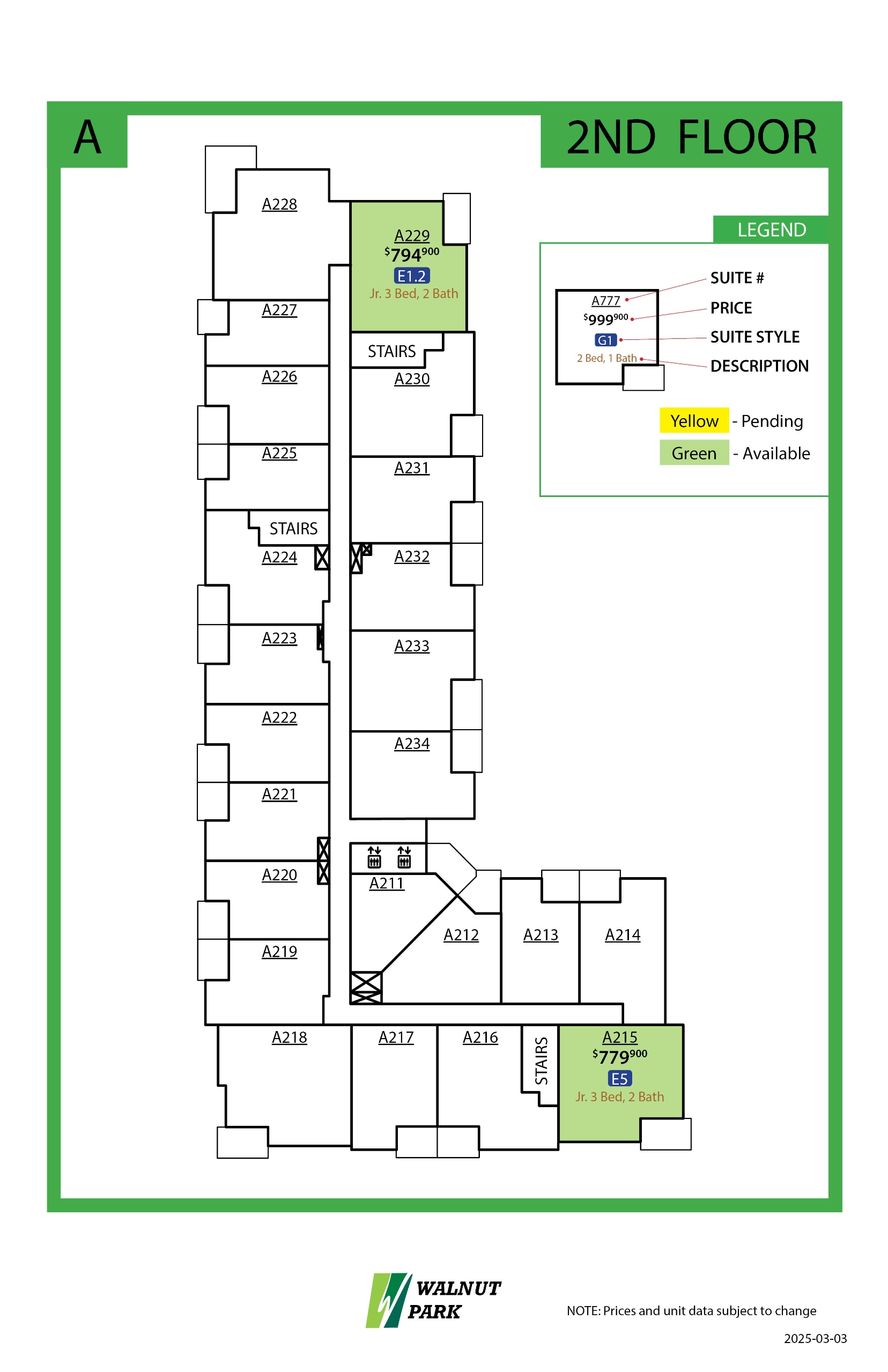 Walnut Park Availability 2nd Floor