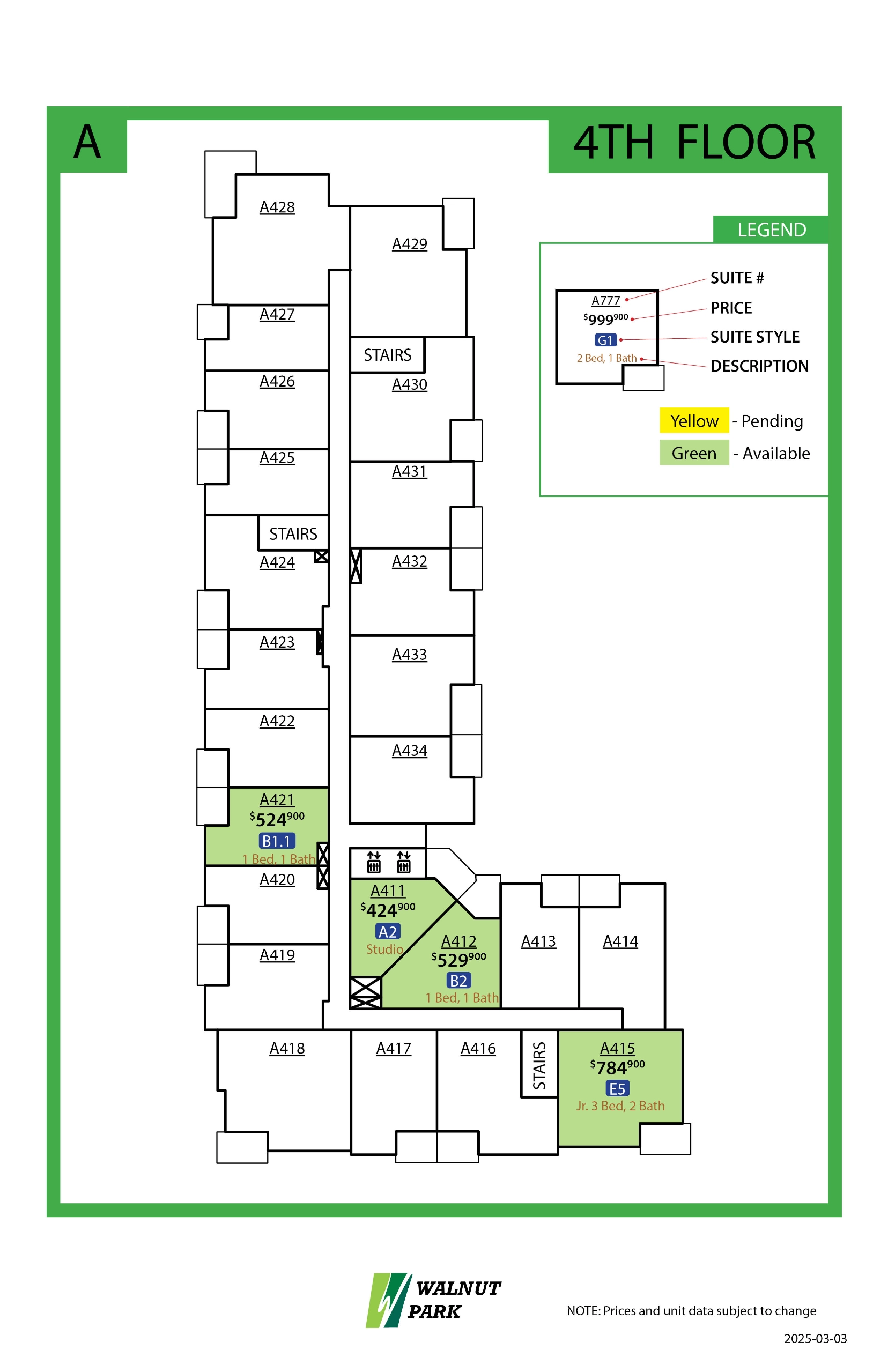 Walnut Park Availability 4th Floor