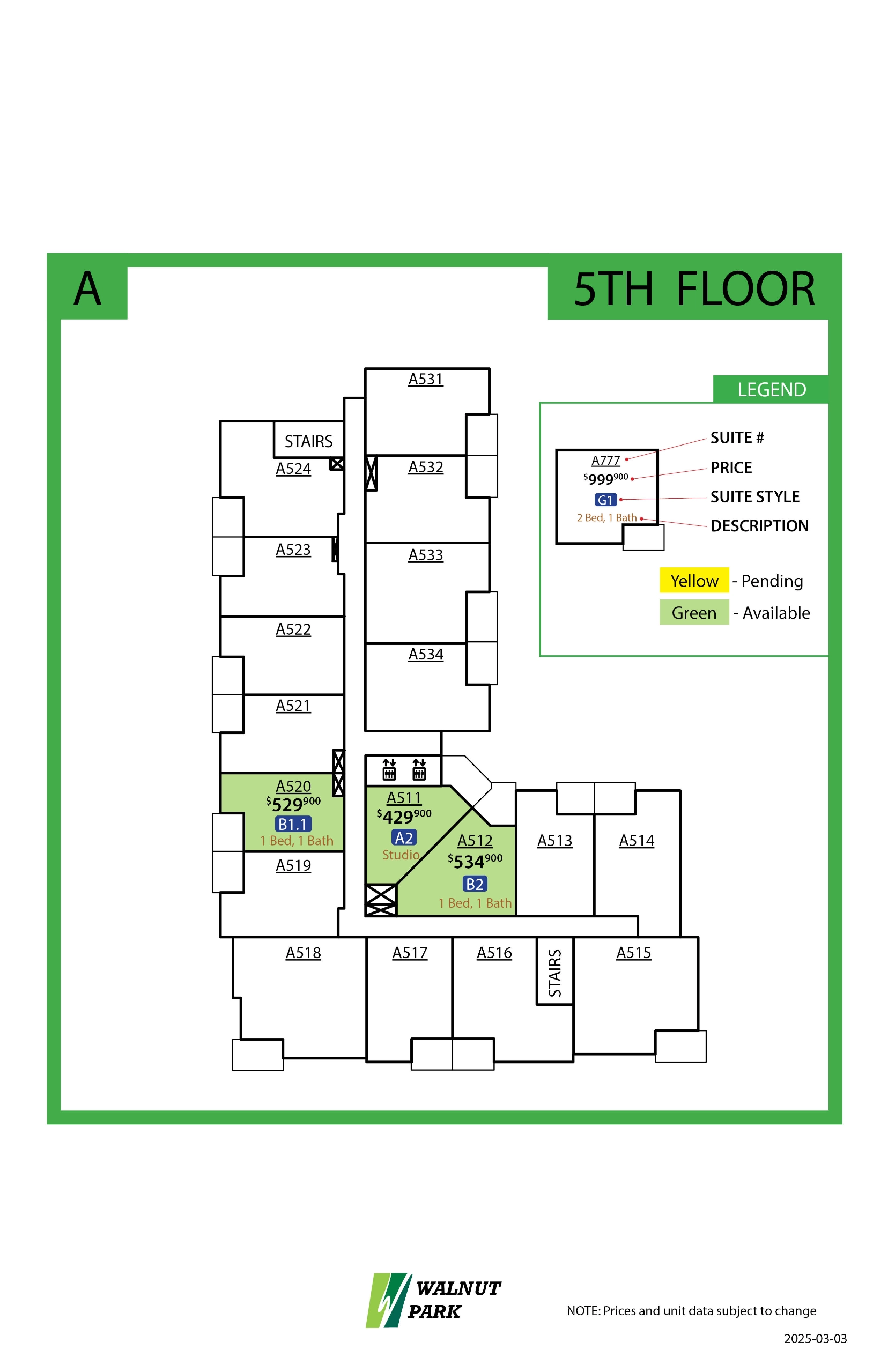 Walnut Park Availability 5th Floor