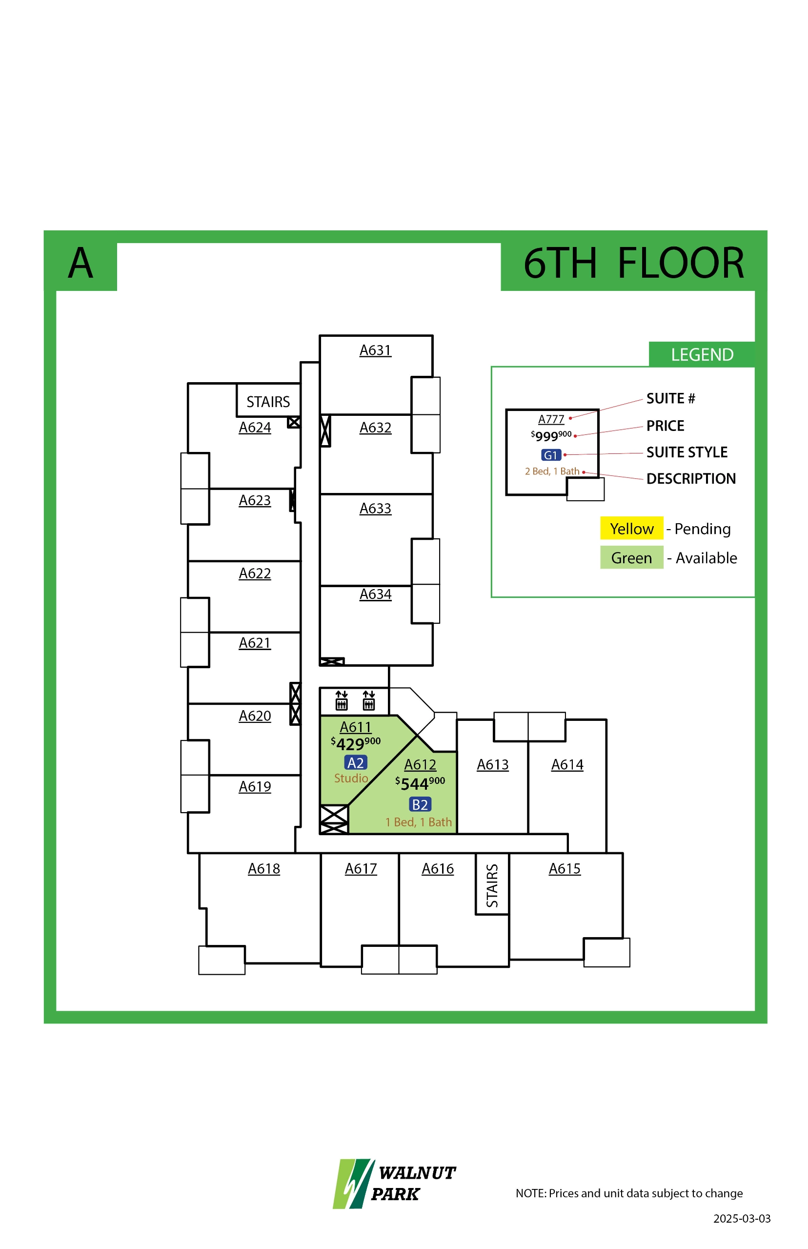 Walnut Park Availability 6th Floor