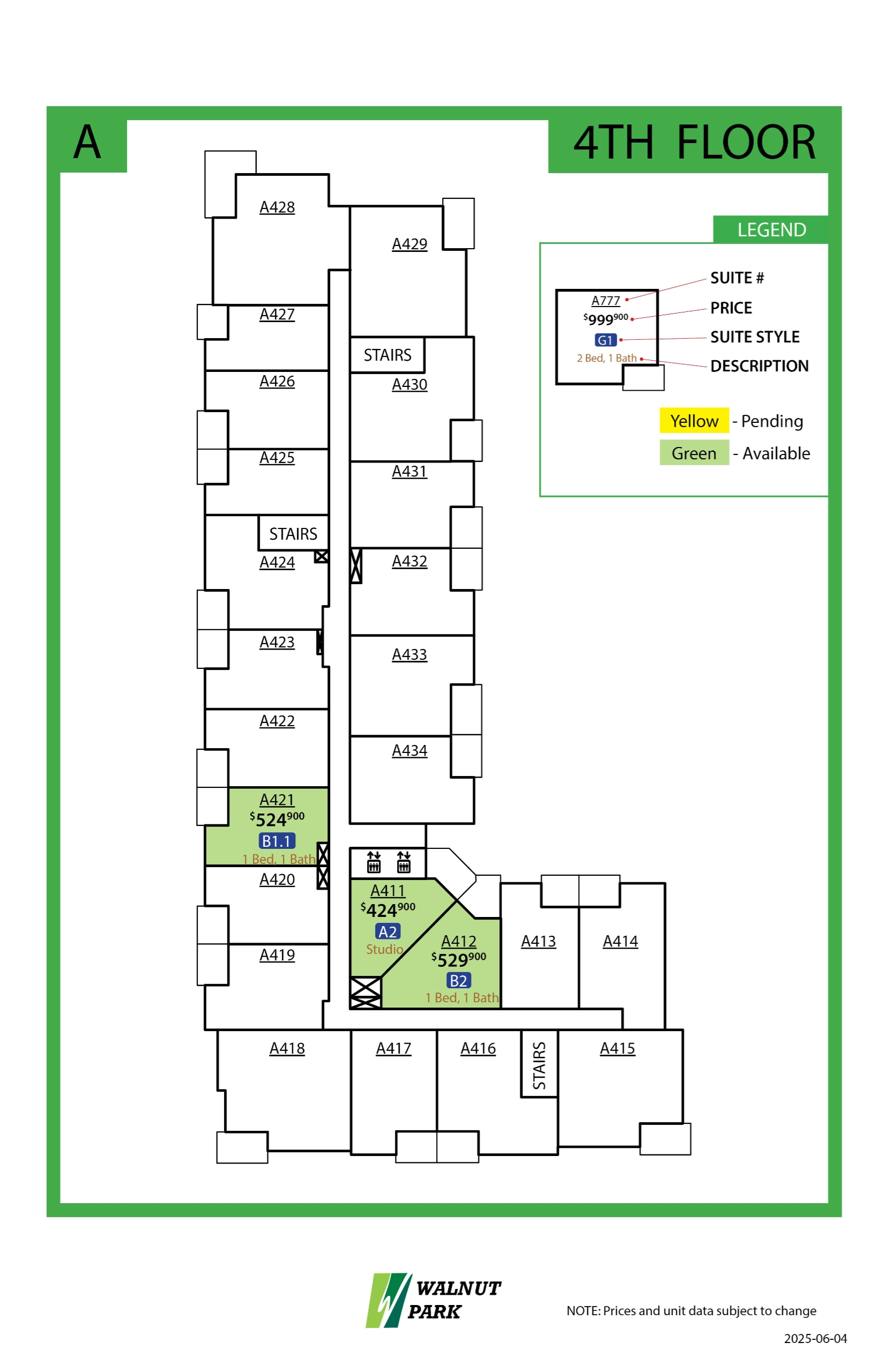 Walnut Park Availability 4th Floor